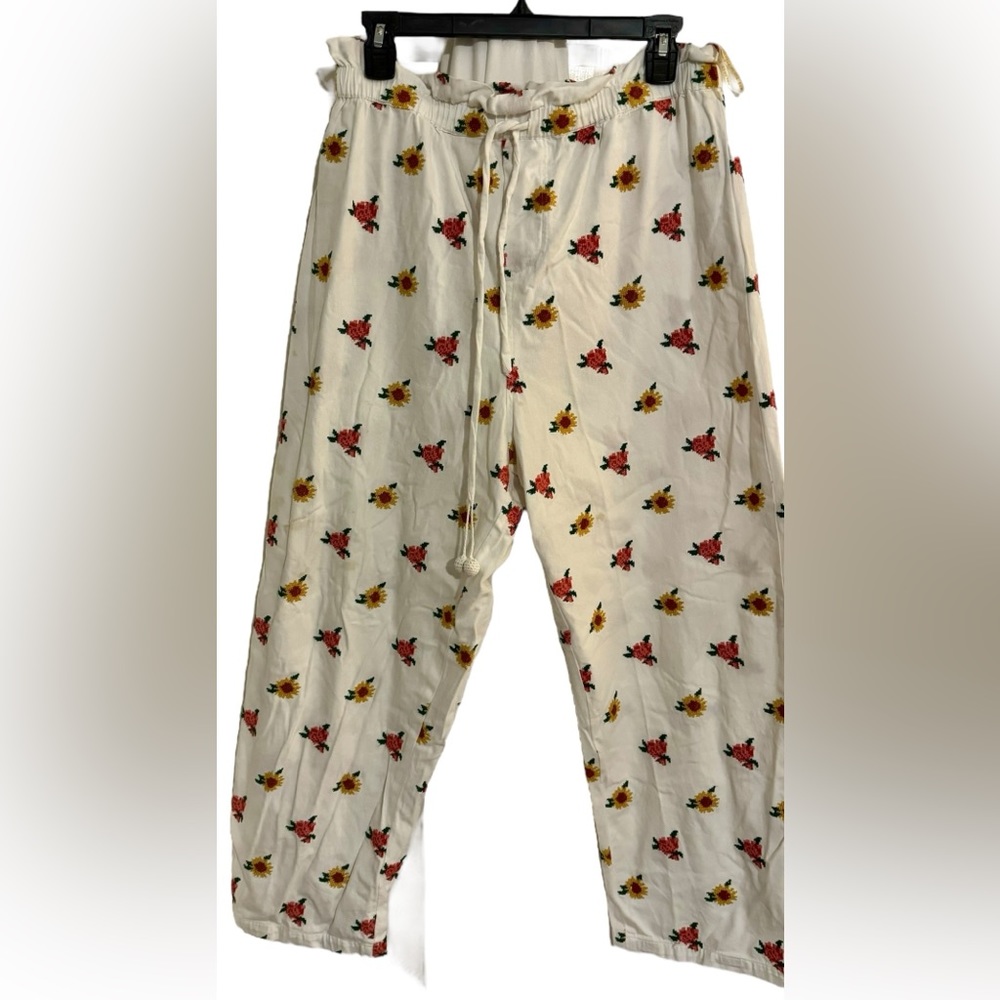 FARM Rio Embroidered Flowers Pants Tie Waist 100% Cotton